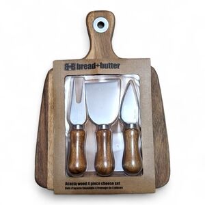 Brand New Bread and Butter Set Cutting Board and 3 Utensils